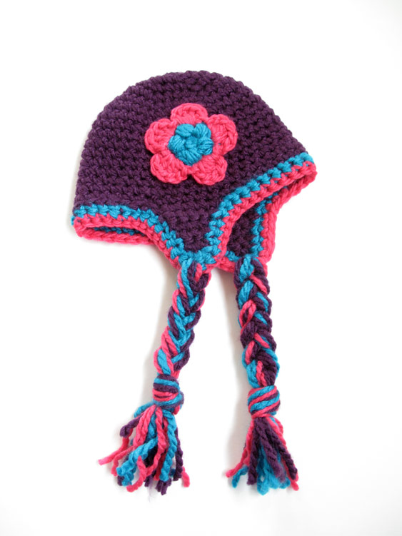 Crochet Ear Flap hat with braids