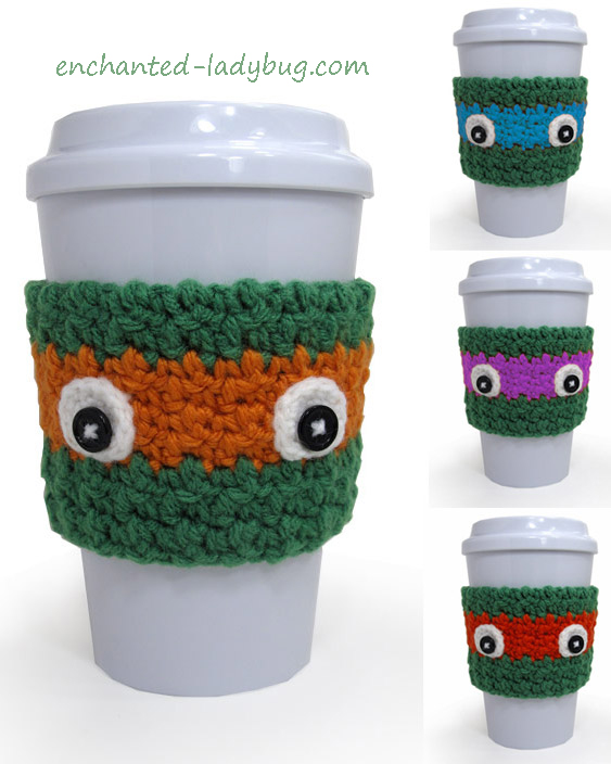 Free Crochet Teenage Mutant Ninja Turtle Coffee Cup Cozy Pattern