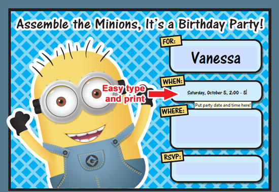 FREE Printable Despicable Me Minion Birthday Invitation