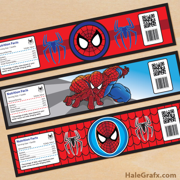 FREE Printable Spiderman Water Bottle Labels