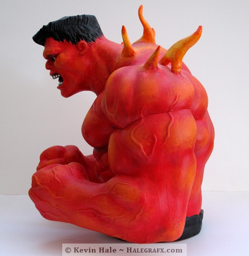 Custom Red Hulk Statue, side view