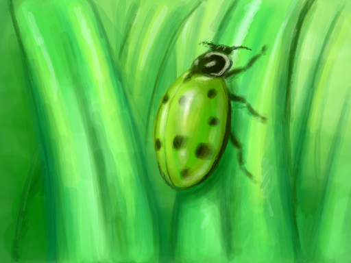Green convergent ladybug drawn on Nintendo DS Colors