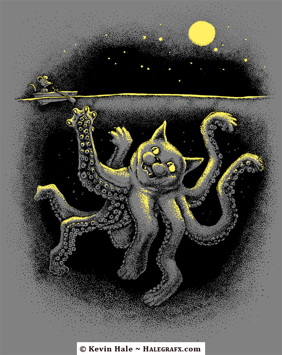 Octo-Puss, cat and octopus monster illustration