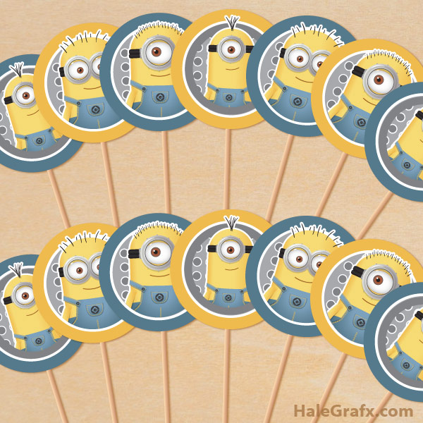 Despicable Me 10 Piece Minions Birthday Cake Cupcake Topper Set Featuring  2