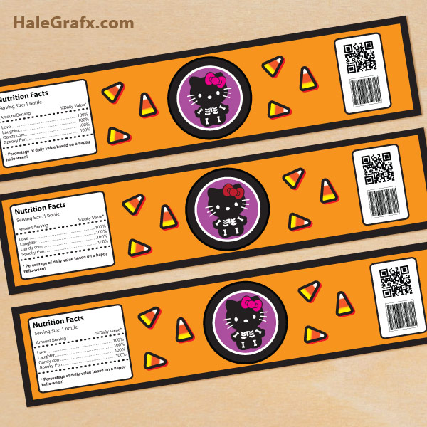 FREE Printable Halloween Hello Kitty Water Bottle Labels