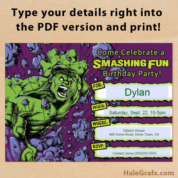 FREE Printable Incredible Hulk Birthday Invitation