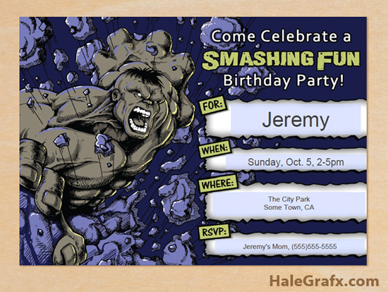 FREE Printable Grey Incredible Hulk Birthday Invitation 