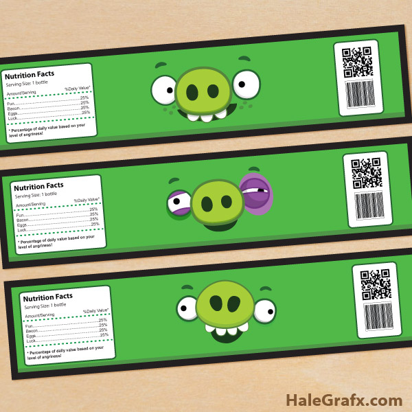 FREE Printable Angry Birds Pigs Water Bottle Labels