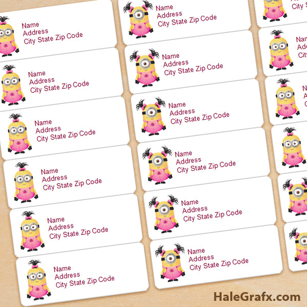 Free printable girl minion address labels