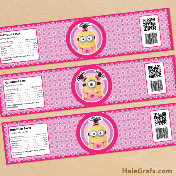 FREE Printable Despicable Me girl minions Water Bottle Labels