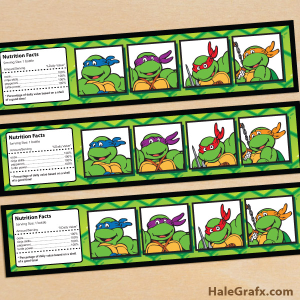 FREE Printable Retro TMNT Ninja Turtle Water Bottle Labels