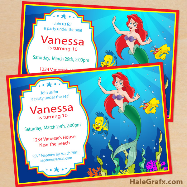 The Little Mermaid invitation Mermaid Birthday Invitation Mermaid invitation free Thank you card Disney princess birthday Disney party