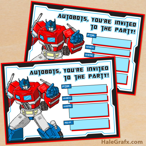 FREE Printable G1 Transformers Birthday Invitation