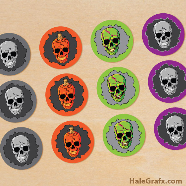 FREE Printable Halloween skulls Cupcake Toppers