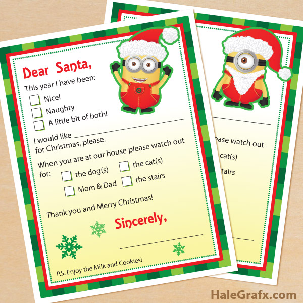 FREE Printable Minion Letters to Santa Claus
