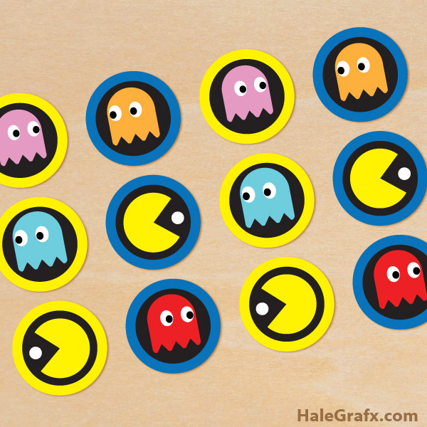 Free Printable Retro Pac Man Cupcake Toppers