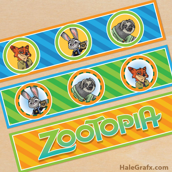 FREE Printable Zootopia Water Bottle Labels from HaleGrafx.com via Mandy's Party Printables