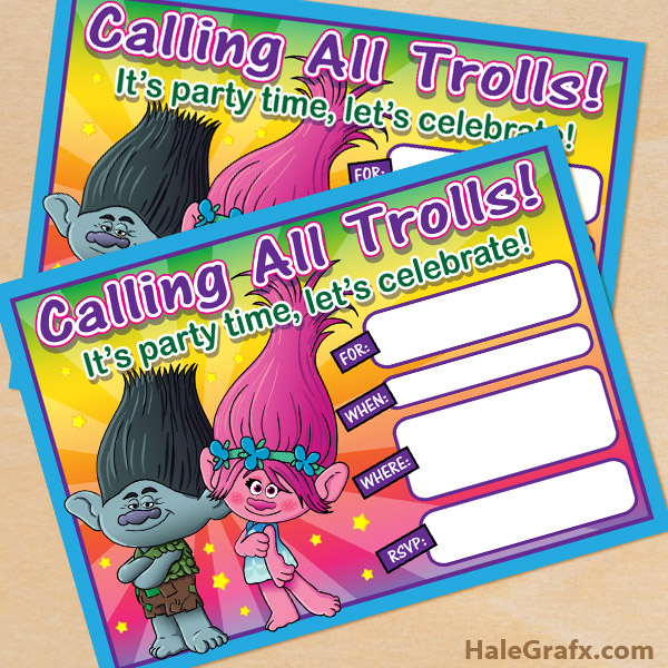 Trolls Birthday Party Invitations Trolls Invites with FREE Envelopes