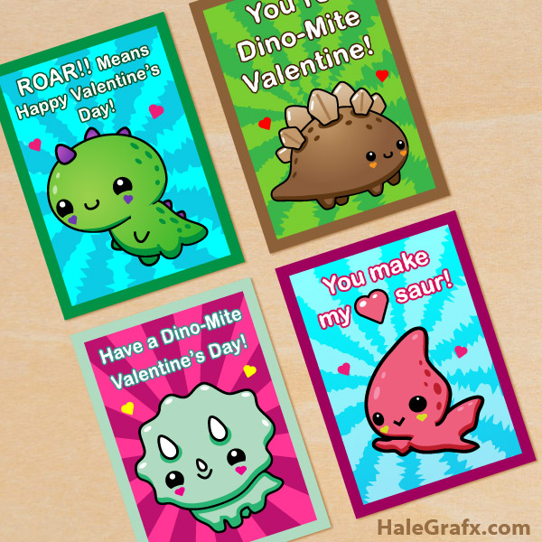 Free Printable Cute Dinosaur Valentines