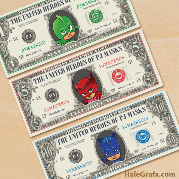 FREE Printable PJ Masks Play Money
