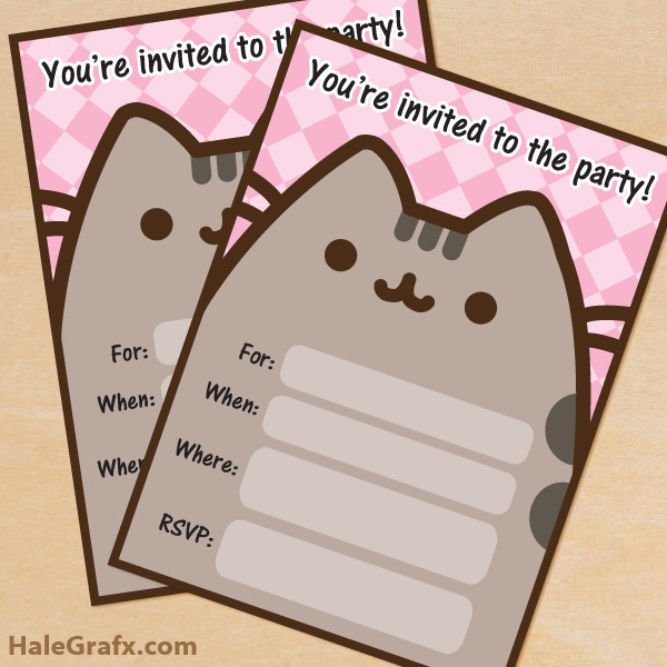 Free Printable Pusheen Birthday Party Invitation - roblox party invitations envelopes