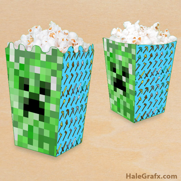 Download FREE Printable Minecraft Popcorn Box