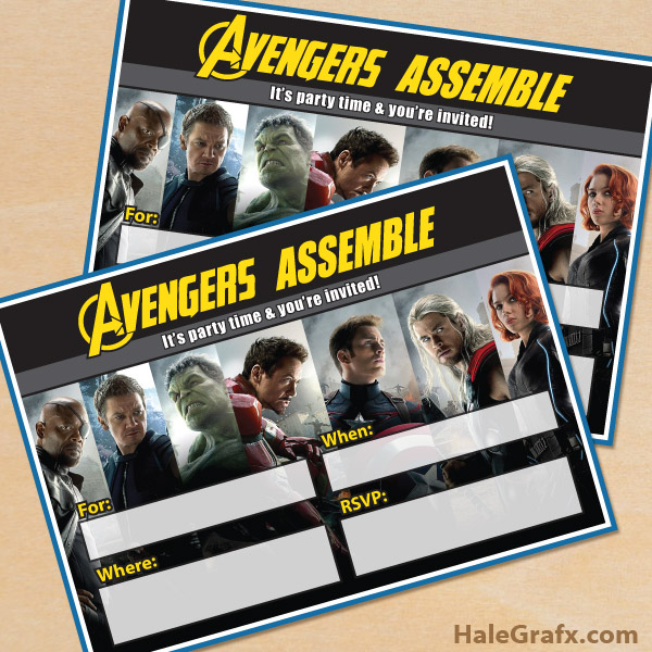 Marvel - Avengers - invitations - 5 pièces - avec enveloppes - Hulk - Thor  - Captain