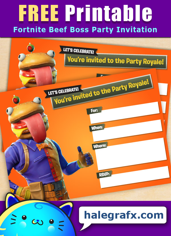 free printable fortnite beef boss birthday party invitation - fortnite theme party invitations