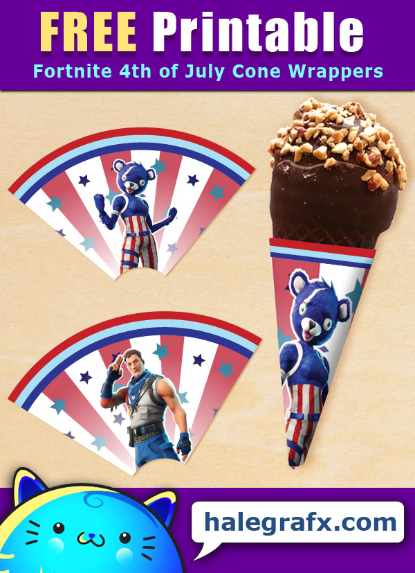 FREE Printable Fortnite 4th of July Ice Cream Cone Wrappers