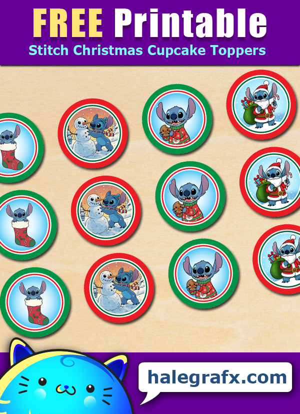 Free Printable Stitch Christmas Cupcake Toppers Free Printable Stitch Christmas Cupcake Toppers