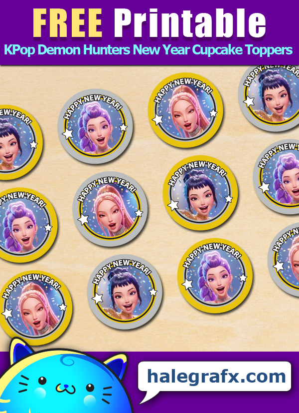 Free Printable KPop Demon Hunters Happy New Year Cupcake Toppers Free Printable KPop Demon Hunters Happy New Year Cupcake Toppers