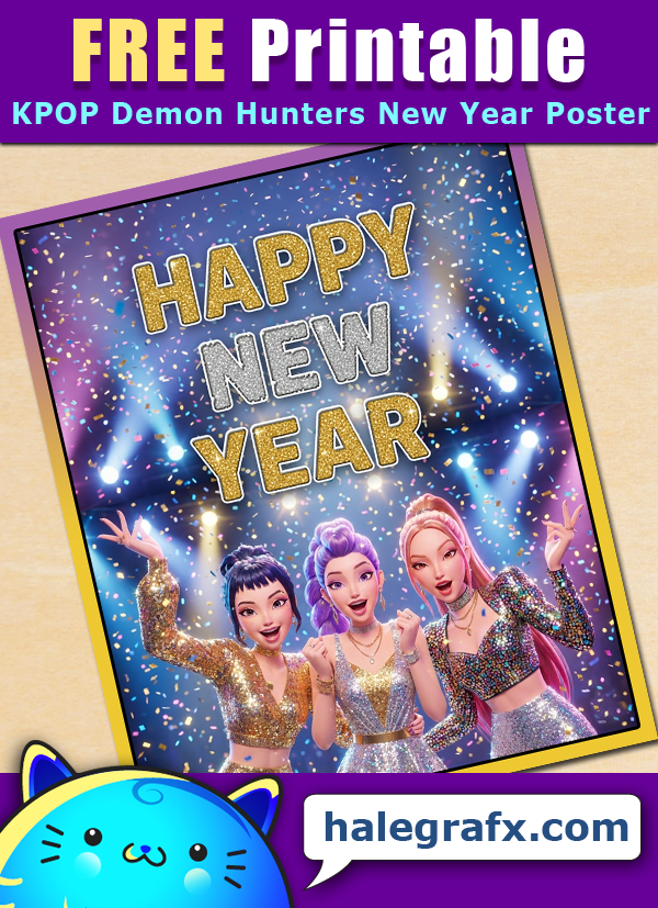 FREE Printable KPop Demon Hunters Happy New Year Poster FREE Printable KPop Demon Hunters Happy New Year Poster