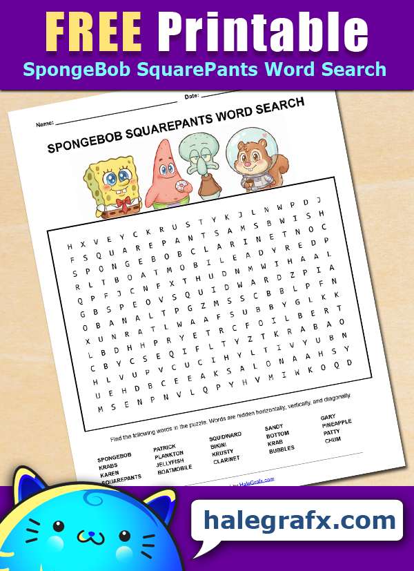 FREE Printable SpongeBob SquarePants Word Search FREE Printable SpongeBob SquarePants Word Search