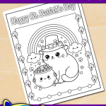 FREE Printable St. Patrick’s Day Kawaii Cat Coloring Page