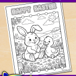 FREE Printable Happy Easter Bunny and Duckling Coloring Page